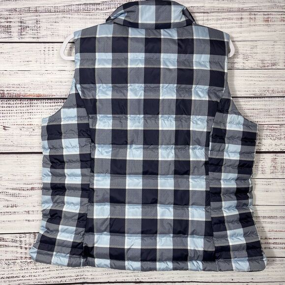 Land's End Puffer Blue Plaid Down Feather Insulated Full Zip Vest L/P 14/16 - Picture 4 of 10